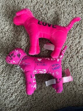 PINK Victoria's Secret Bright Pink Plush Dog Duo